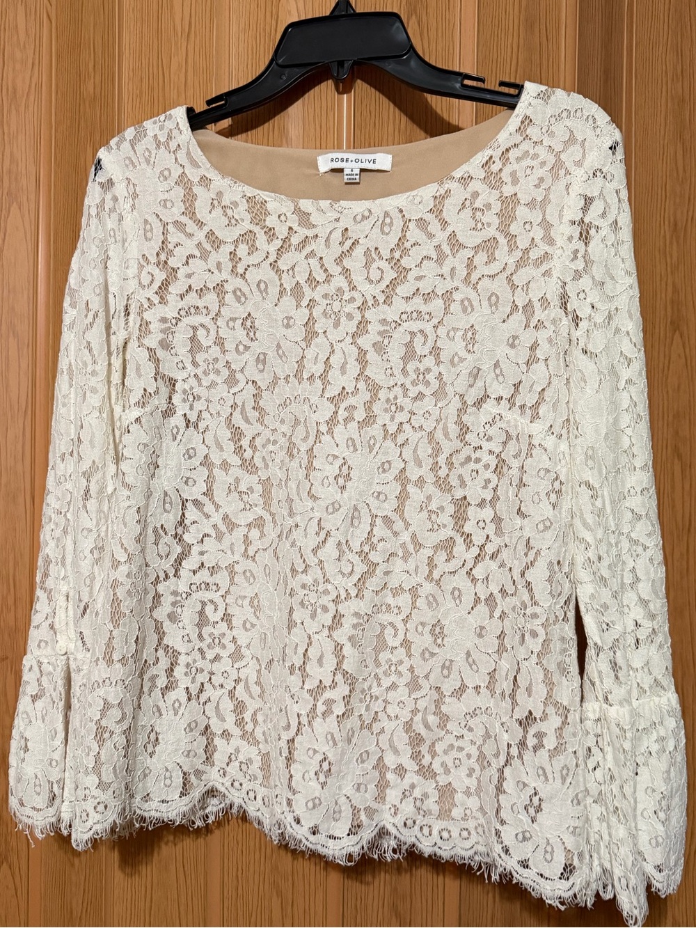 Rose & Olive Ivory Floral Lace Long-Sleeve Blouse